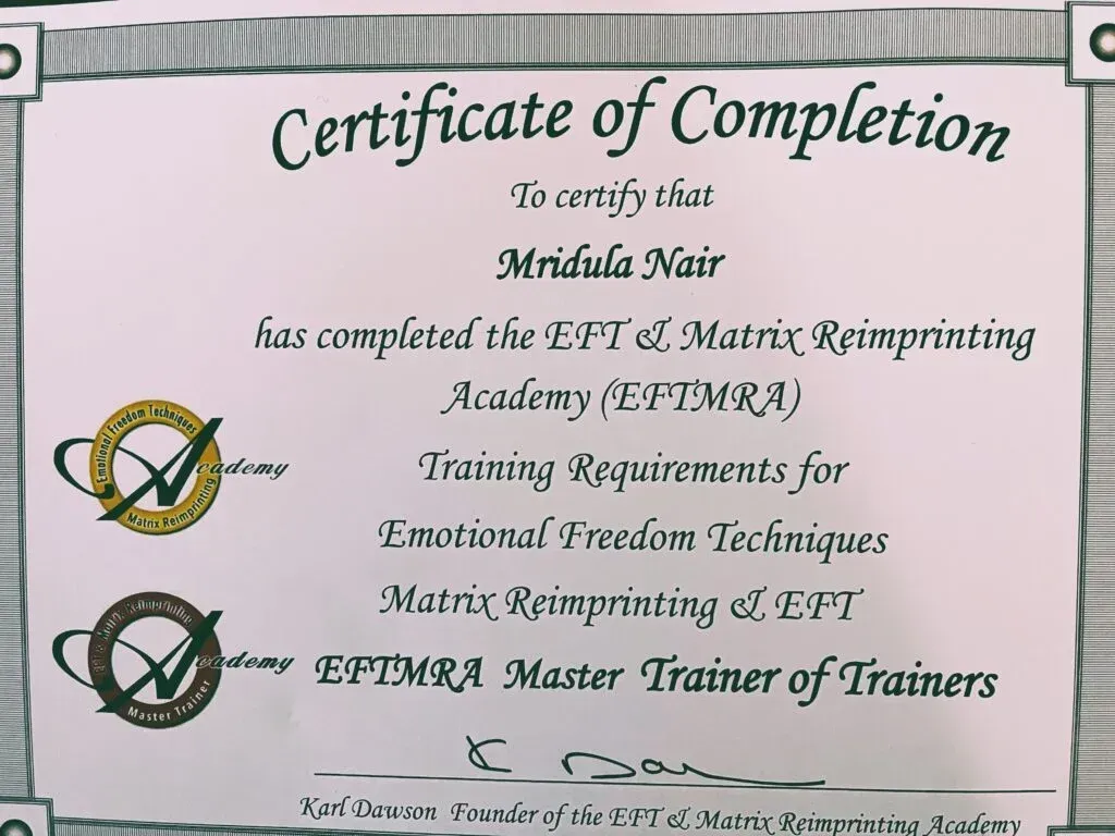 EFTMRA Trainer Certification - Mridula Nair